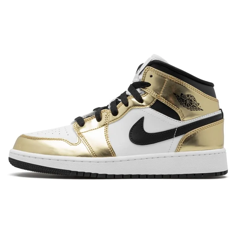 Air Jordan 1 Mid Metallic Gold Black White