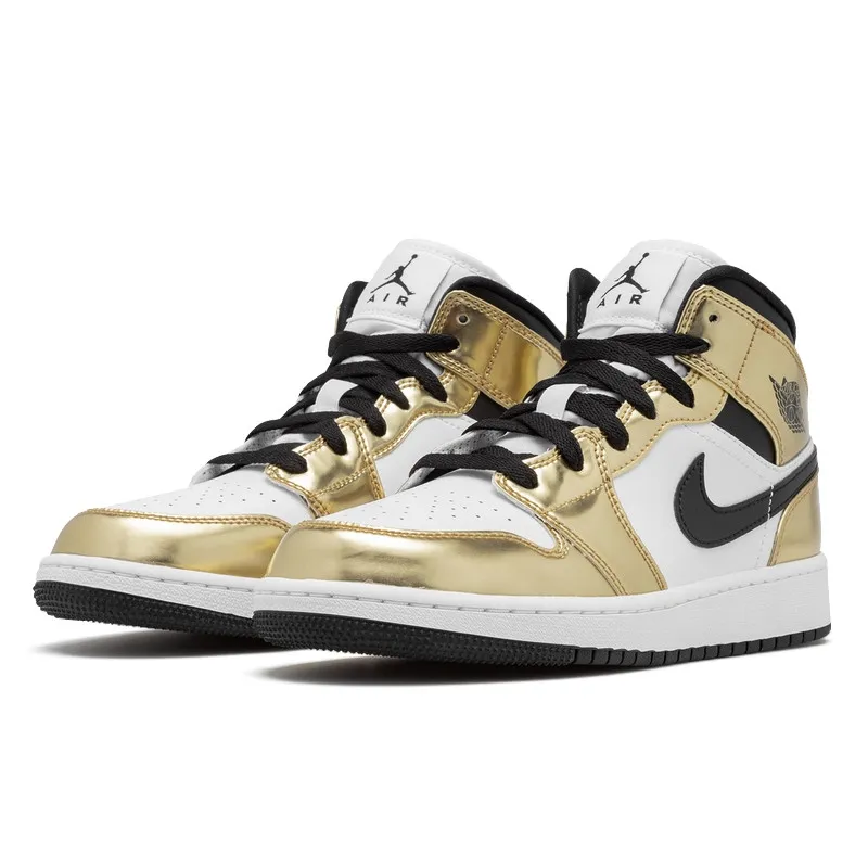 Air Jordan 1 Mid Metallic Gold Black White