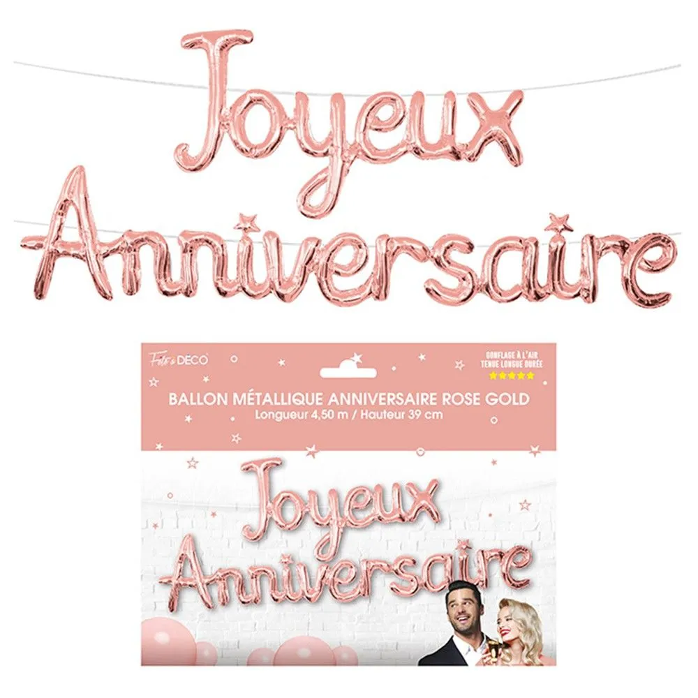 Ballon métallique Joyeux Anniversaire rose gold en aluminium (x1) REF/BALM00JARG