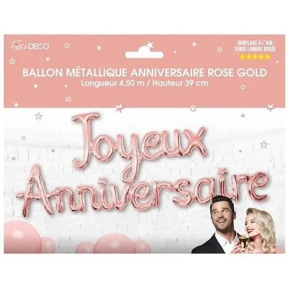 Ballon métallique Joyeux Anniversaire rose gold en aluminium (x1) REF/BALM00JARG