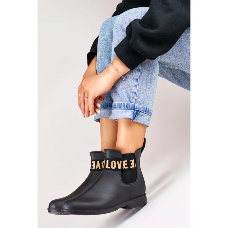 Bottes de pluie femme Love Gold noir mat le noir