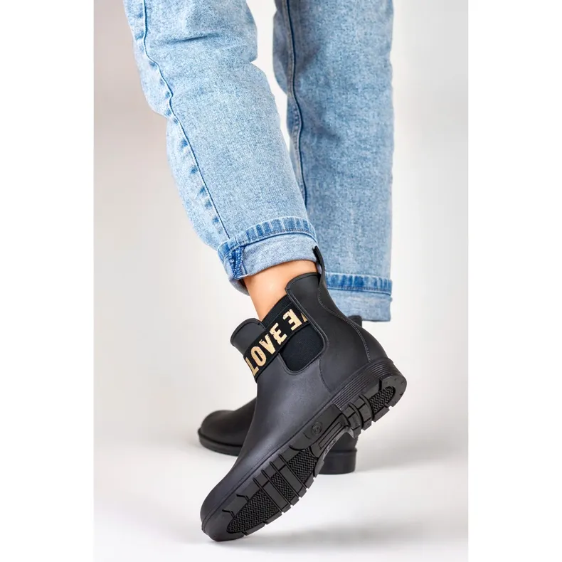 Bottes de pluie femme Love Gold noir mat le noir