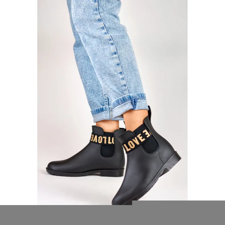 Bottes de pluie femme Love Gold noir mat le noir