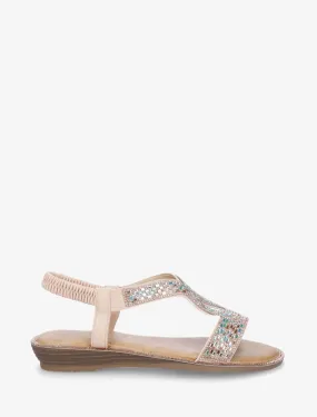 Nu-pieds élastiqués à strass - Rose gold