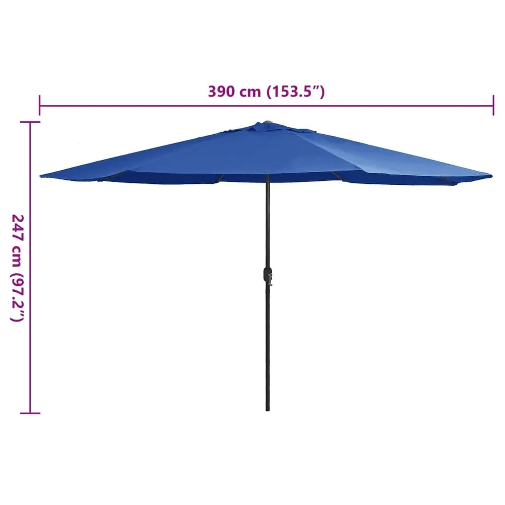 Parasol de jardin avec mât en métal 390 cm bleu azuré