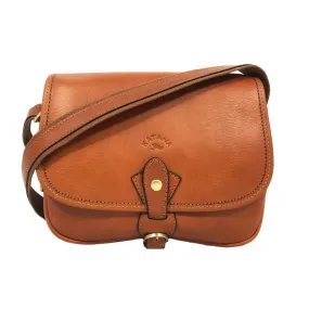 Sac bandoulière femme KATANA en cuir gras marron gold | Planetebag.com