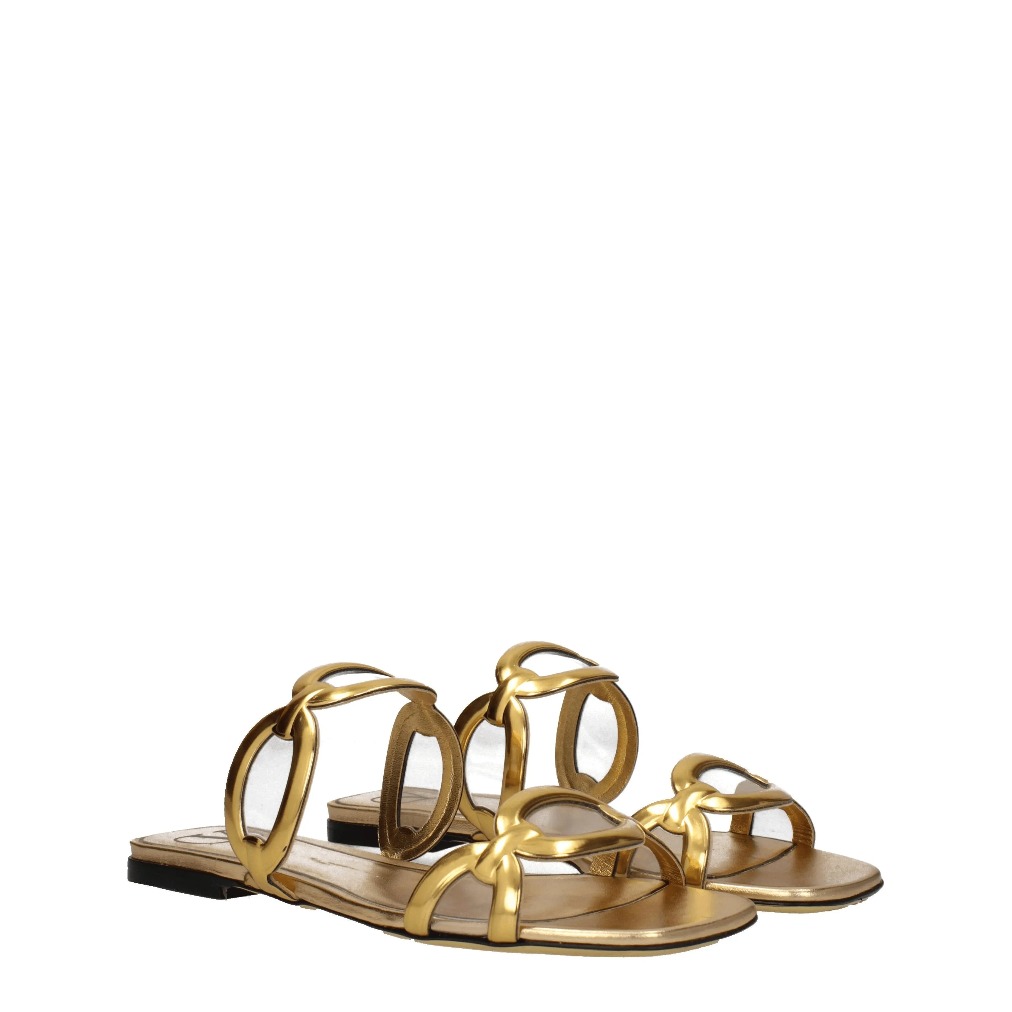 Valentino Garavani Slippers and HOOVES Femmes Gold en cuir